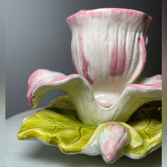 1980’s Capodimonte Floral Porcelain Teacup Espresso Cup Set Pink - Picture 4 of 10